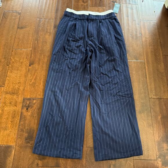 Wild Fable Wide Leg Boxer Trouser High Rise Blue PInstripe NEW Size Small - Picture 2 of 8